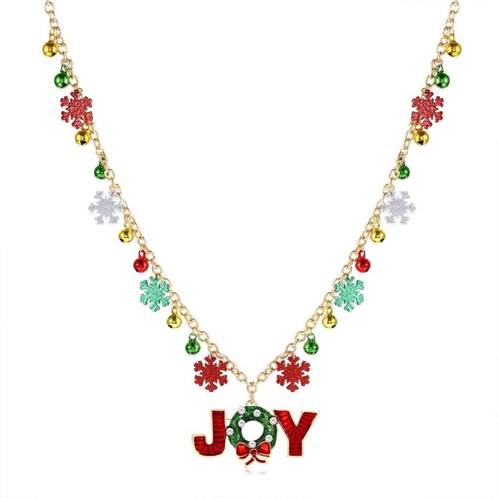 Christmas Snowflake Necklace Long Glitter Snowflake Beaded Charm Necklace JOY Pe